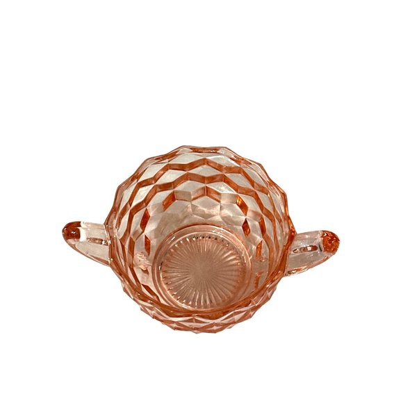 Vintage Jeannette Cubist Cube depression glass pink double handled open sugar bo - Picture 2 of 6